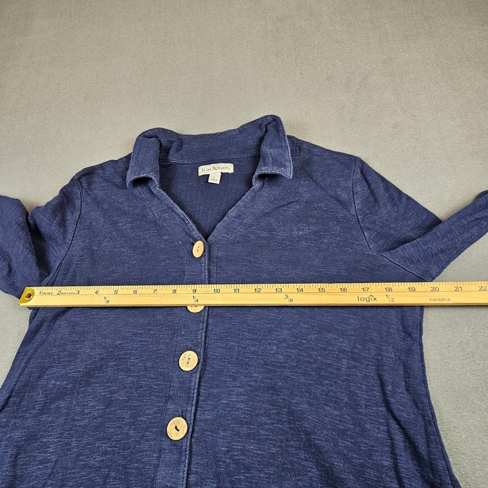 Kim Rogers Navy Blue Cotton Slub Knit Button Front Tunic Top Sharkbite Hem L - Picture 4 of 7